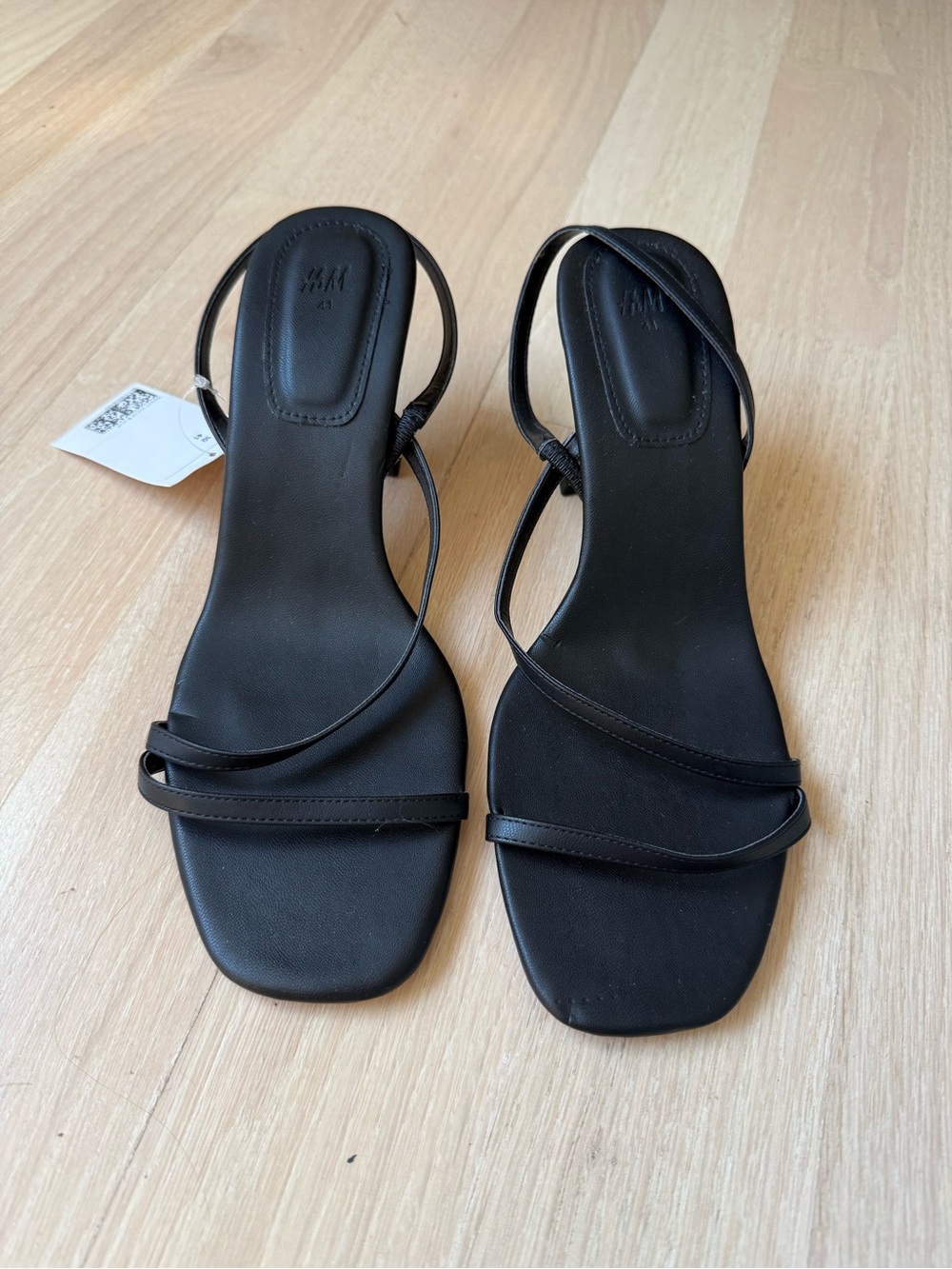H&M Black Minimalist Strappy Square-Toe Heels